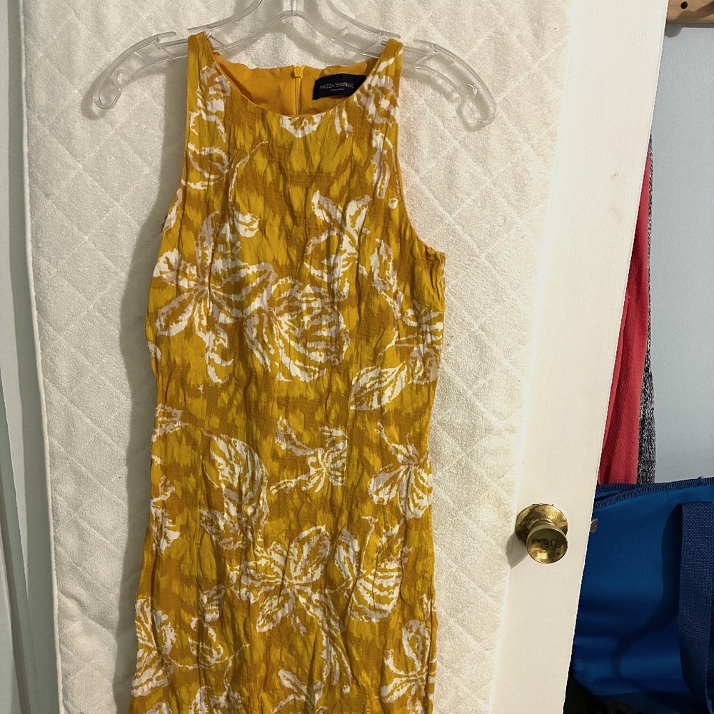 Vintage Piazza Sempione women's gold print dress crinkle fabric Size 6/S